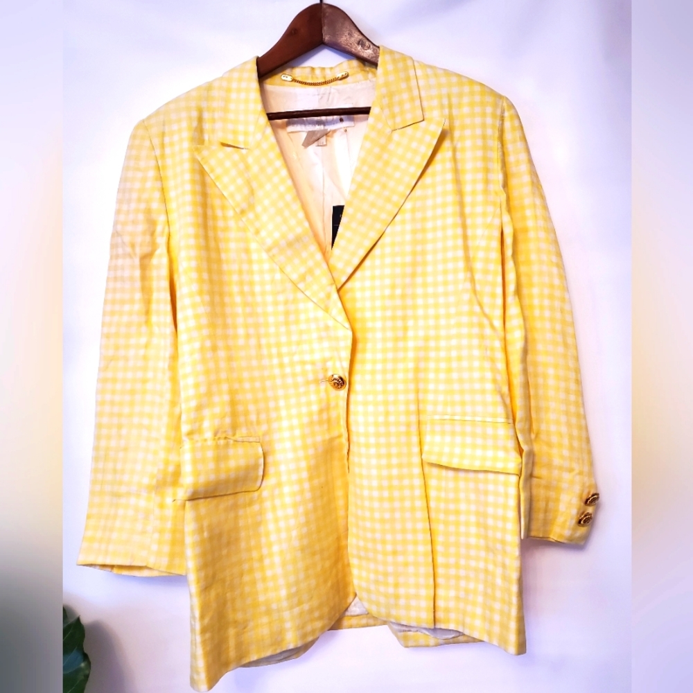 Escada linen yellow check jacket